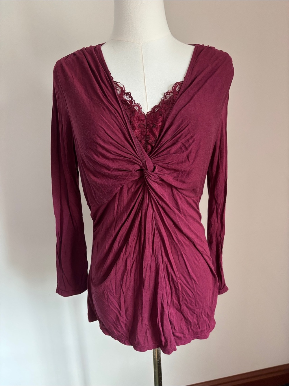 Motherhood Wine Lace-Trim Twist-Front Maternity Tunic